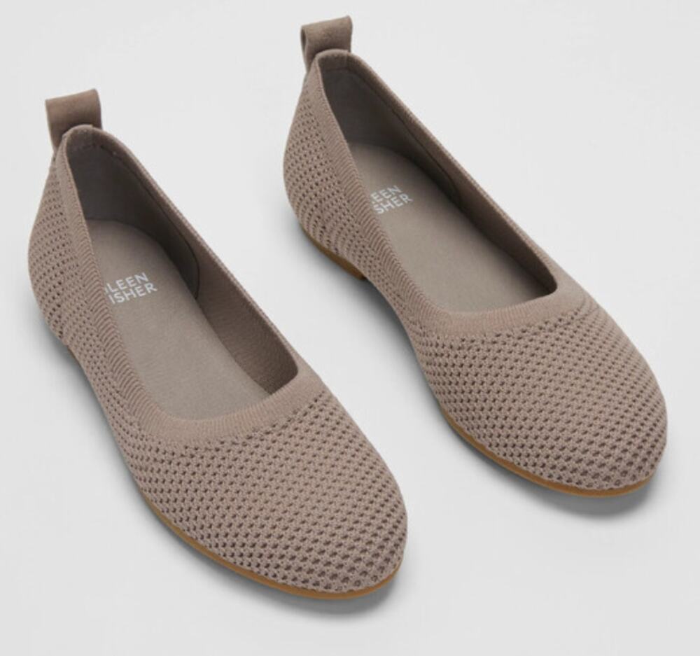 Eileen Fisher Naomi Recycled Stretch Knit Ballet Flats Taupe Beige Tan 9.5